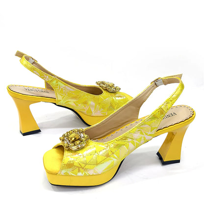 Venus Chan 2025 Elegant Peep-Toe Heels for Women - Perfect Italian Party Shoes & Bag Set with Sparkling Diamond Accents