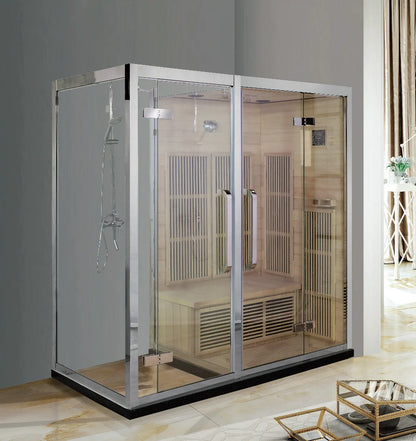 Customization Modern Dry Wet Steam Shower Room Outdoor Sauna Cabin Combos Steam Shower Full Spectrum Far Infrared Sauna Bath Woo