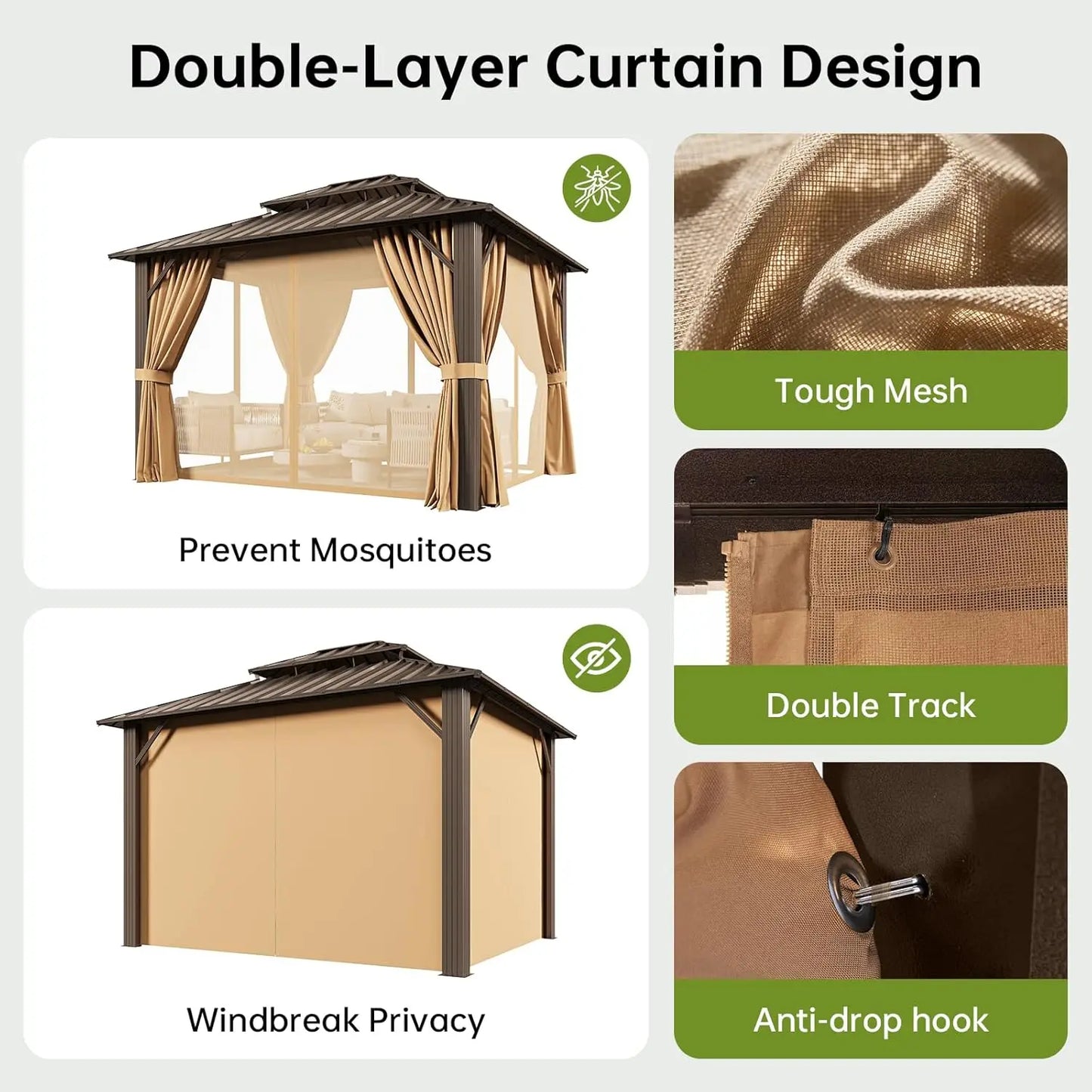 Premium Hard Roof Gazebo Heavy Duty Metal Frame Waterproof Sunshade Permanent Outdoor Pergola With Curtains And Netting