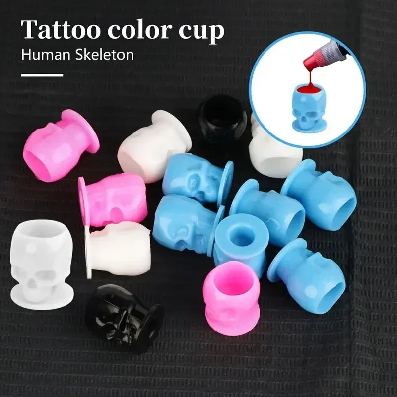 50Pcs Disposable Tattoo Skull Ink Cups Permanent Makeup Coloring Pigment Cup Container Tattoo Accessory for Tattoo Artists