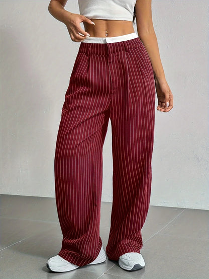Fashion Pants Women's Stripe Straight Pants 2024 Autumn Winter High Waisted Casual Suit Pants Office Lady Women Trousers Bottoms