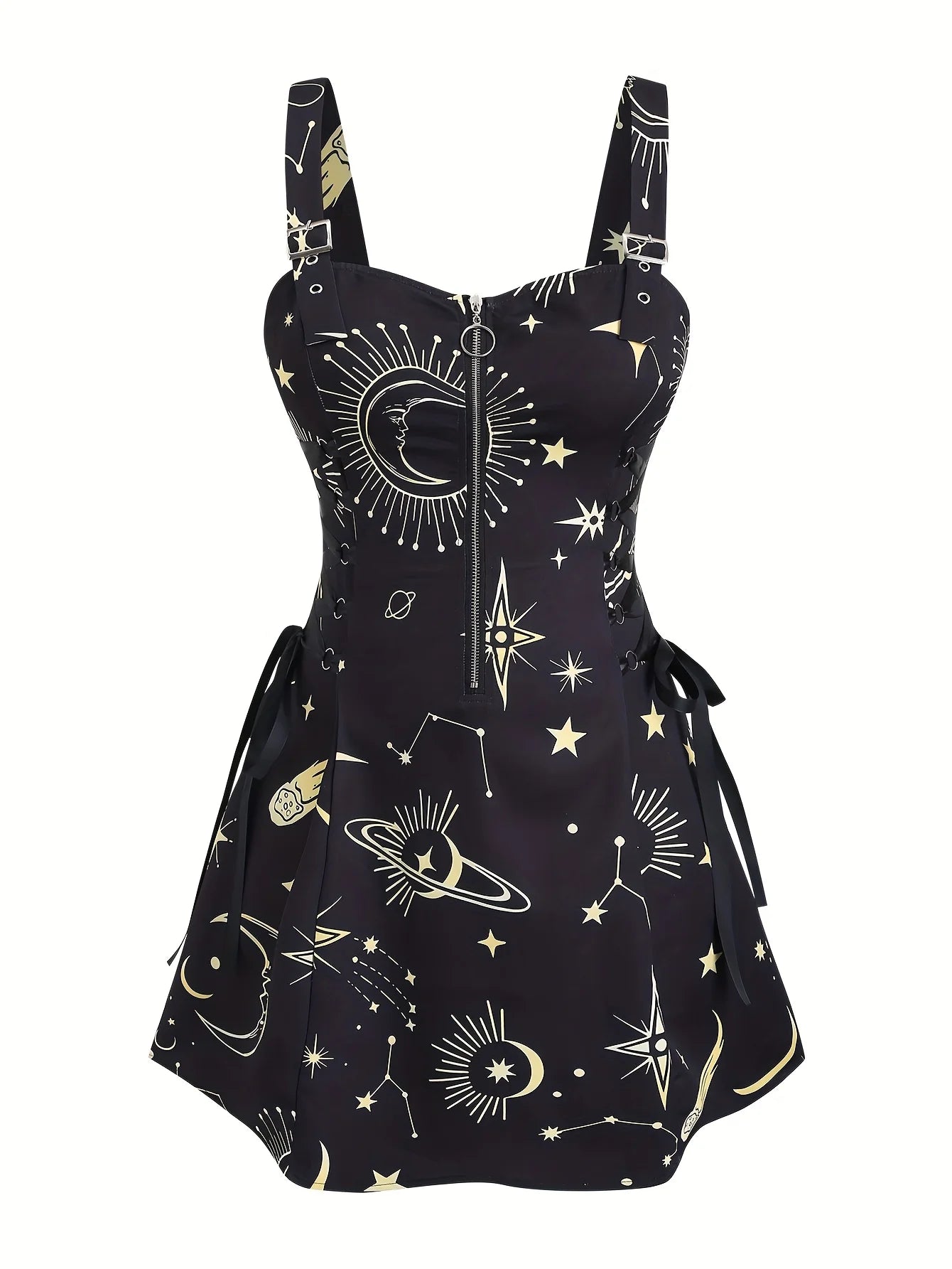 European and American trend oversized ladies slimming shoulder strap zipper full print skull pattern dress