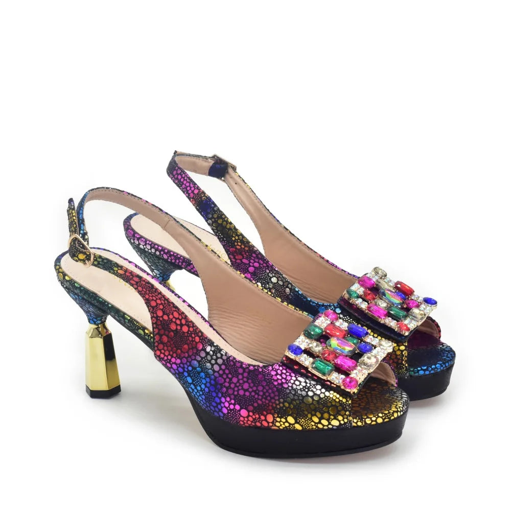 Italian Matching Nigerian Shoe and Bag Decorated with Rhinestone African Shoes and Bags Matching Set Luxury Wedding Woman Shoe