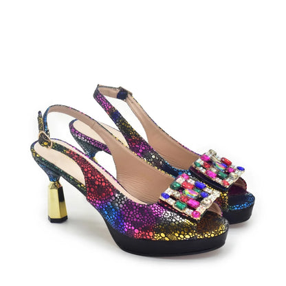 Italian Matching Nigerian Shoe and Bag Decorated with Rhinestone African Shoes and Bags Matching Set Luxury Wedding Woman Shoe