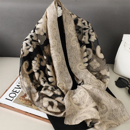 Fashion Women Cut Flowers Hollow Lace Gradient Flower Silk Scarf Spring Shawls and Wraps Towel Femme Beach Sjaals