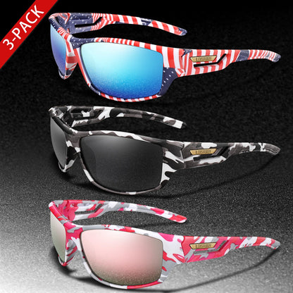 3 Pairs Polarized Fishing Sunglasses Men Camo Military Style UV400 For Cycling Riding, Running, Fishing And Driving
