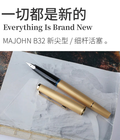 Limited MAJOHN B32 Metal Strive Piston Fountain Pen with Butterfly F Tip Student Adult Iridium Writing Ink Pen Office Supply