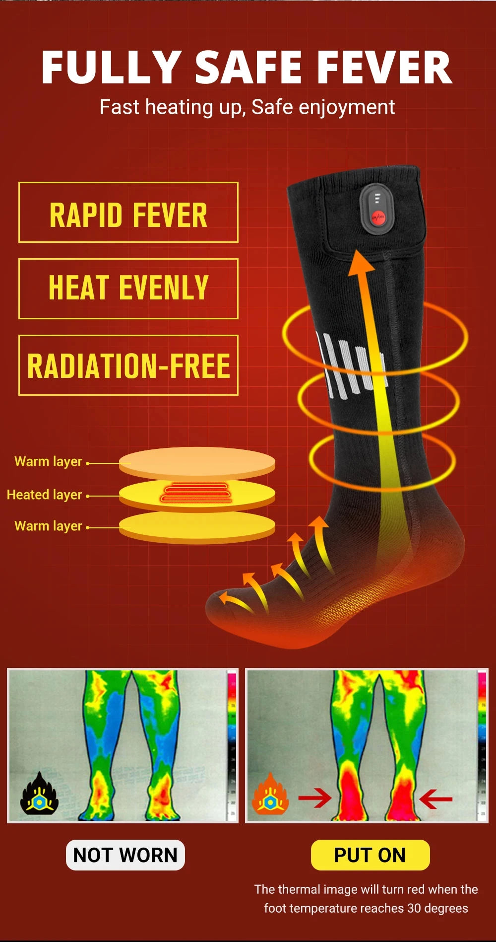 65℃ Heated Socks Winter Warm Heating Socks With Battery Case Snowmobile Electric Heated Skiing Sock Controllable Buttons outdoor