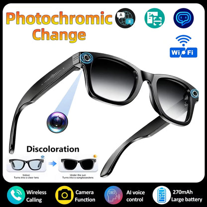 8MP HD Camera Smart Glasses Color-Changing AI Real-time Translation BT Call Music Play Photo Video Record Sunglasses Men Women