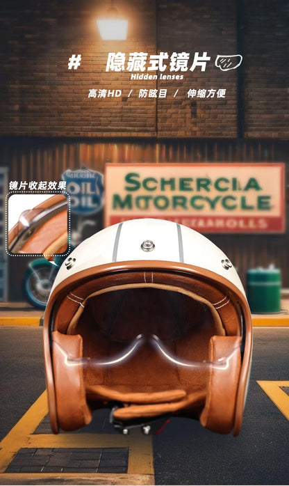 Orz Motorcycle Retro Helmet Men's and Women's Motorcycle Safety Helmet Electric Car Four Seasons 3/4 Half Helmet Scooter