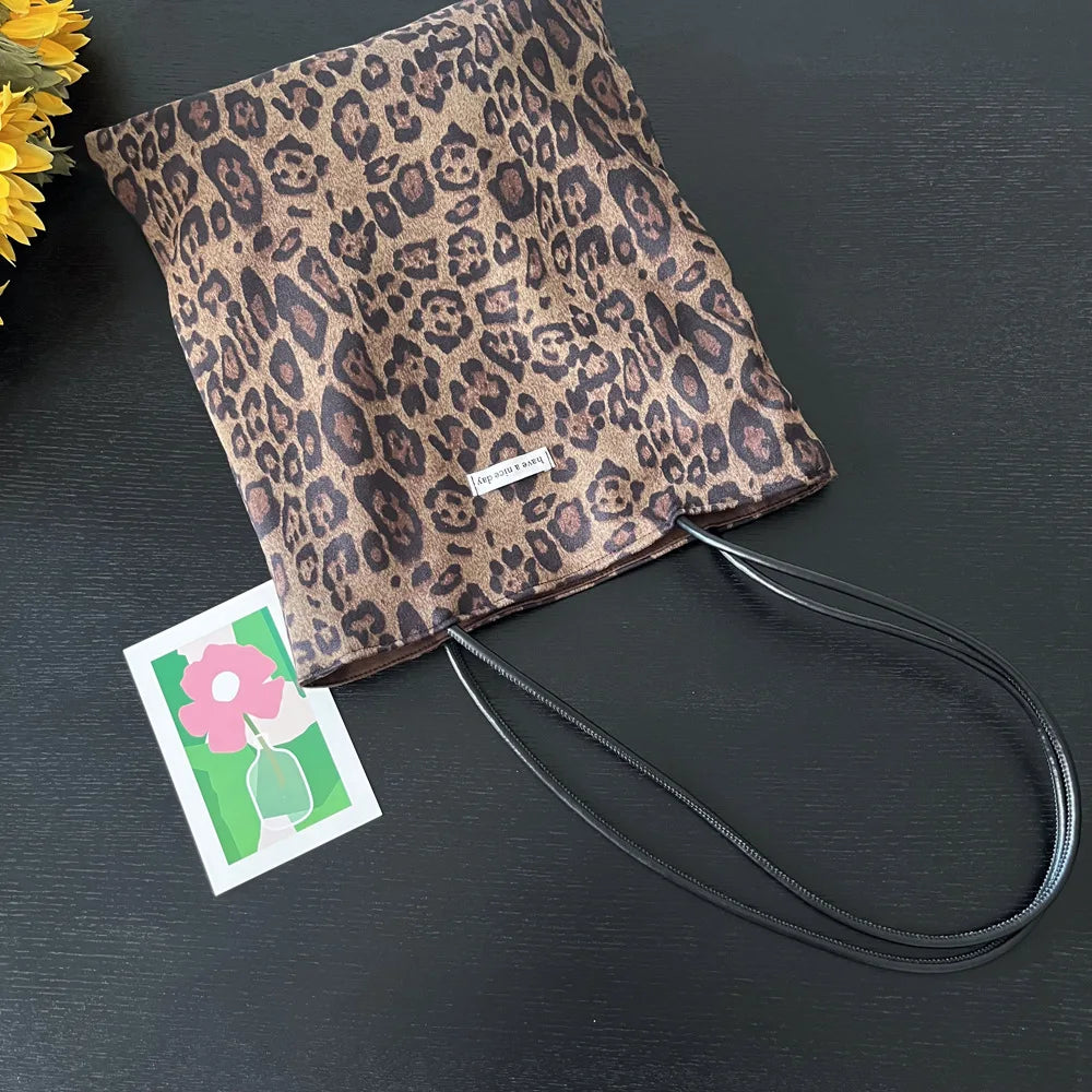 Vintage Faux Suede Women's Leopard Shoulder Bags PU Strap Double Side Female Purse Handbags Fall Winte Canvas Tote Underarm Bag