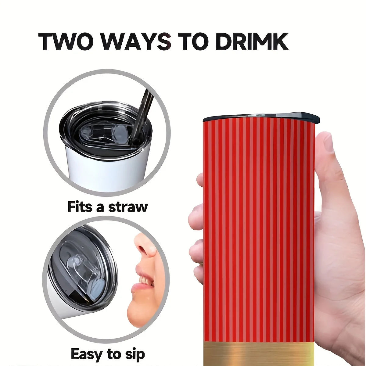 1pcs Bullet 20oz Stainless Steel Tumbler with Straw , Leakproof Travel Cup Gift for Christmas