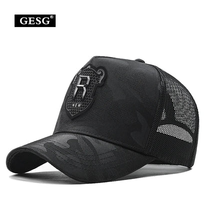 Hip hop Baseball Cap R Logo Camouflage Hat Men's and Women's Summer Sun Hat Adjustable Hiking hat Hip Hop Trucker hat