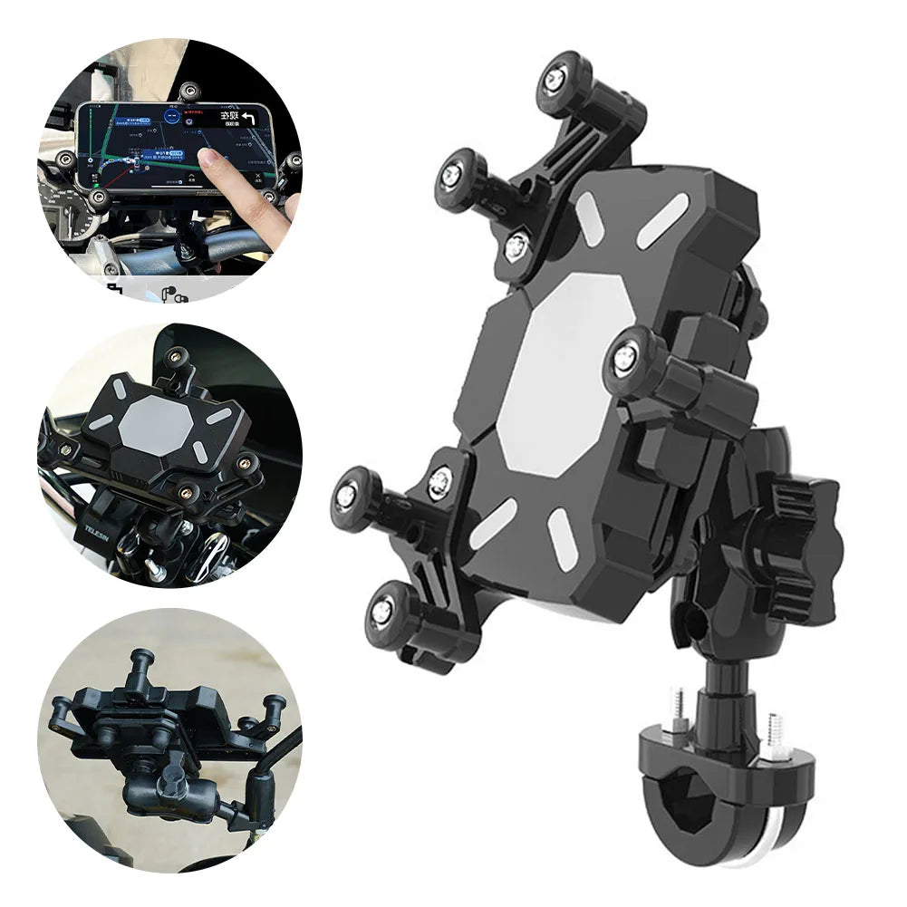 Universal Motorcycle Phone Holder Shock Absorbing Phone Mount Stand 360° Adjustable For iPhone 15 13 14 Pro Max More 4.7-7.1inch