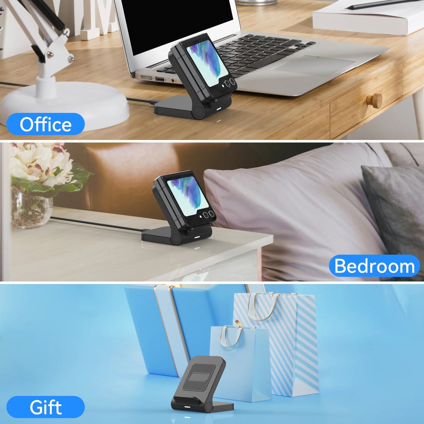 Wireless Charger for Samsung Galaxy Z Flip, 15W Fast Wireless Charging Stand, Compatible with Z Flip 7/6/5/4, for Motorola Razr/Razr+/Razr Ultra 2025, Non-Fold