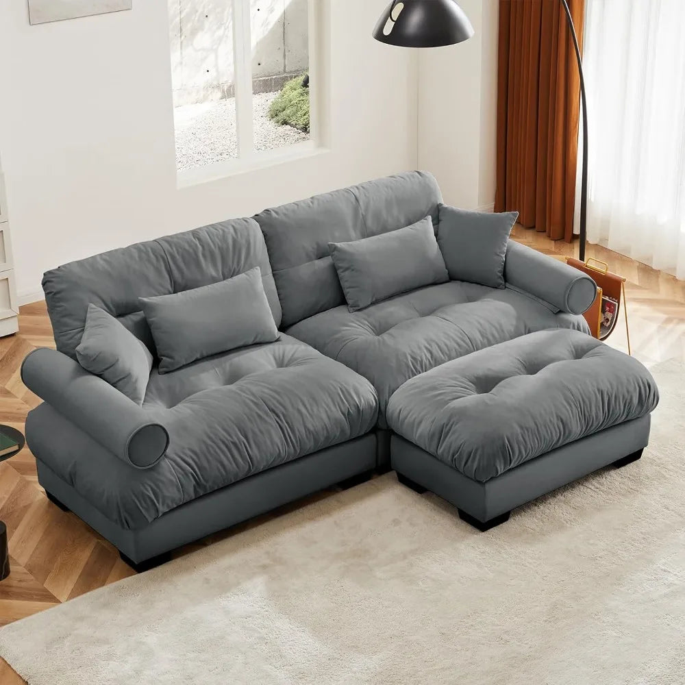 Grey Velvet Sectional Sofa for Modular Living Spaces, Oversized Couches Ideal for Apartments and Bedrooms