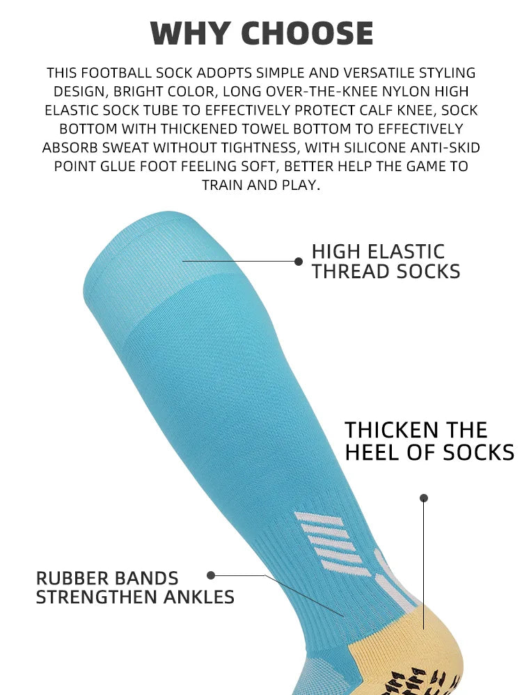 Anti Non Slip Football Socks Cut Black Long Length Adhesive Towel High Leg Grip Soccer Stockings Sports for Men and Children