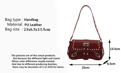 Shoulder Bag for Women Pink Underarm Bags PU Leather Crescent Bags with Rivet Small Y2k Purses Trendy Armpit Purse