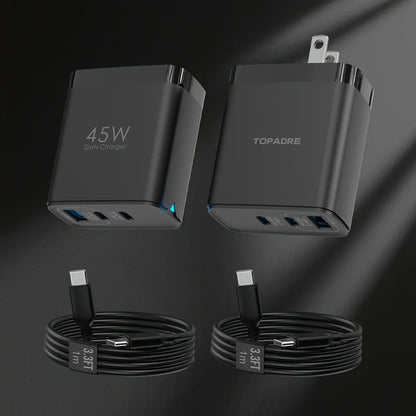 2packs 45W 3 Port USB Charger Type C Fast Charge Mobile Phone Adapter For iPhone Samsung Xiaomi Huawei Quick Charge Wall Charger