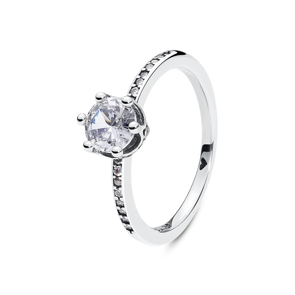 Original 925 Sterling Silver Ring Love Heart Pave CZ Crystal Stackable Rings For Women Wedding Engagement Birthday Gift Jewelry