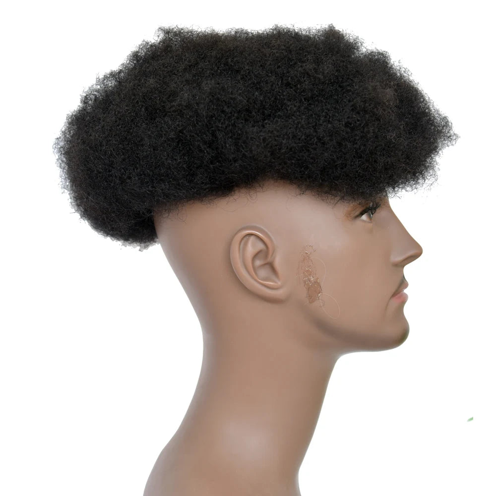 10x8 Inch Full French Lace Afro Curly Topee for Men Human Hair Prosthesis 6mm Wave Black African Men's Wig Replacement System