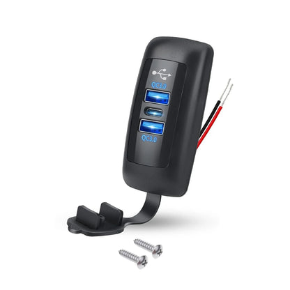 3-Ports Car Charger Socket Dual USB PD QC3.0 Port Quick Charge Adapter Waterproof for Truck Marine Motorcycle Car Accessories