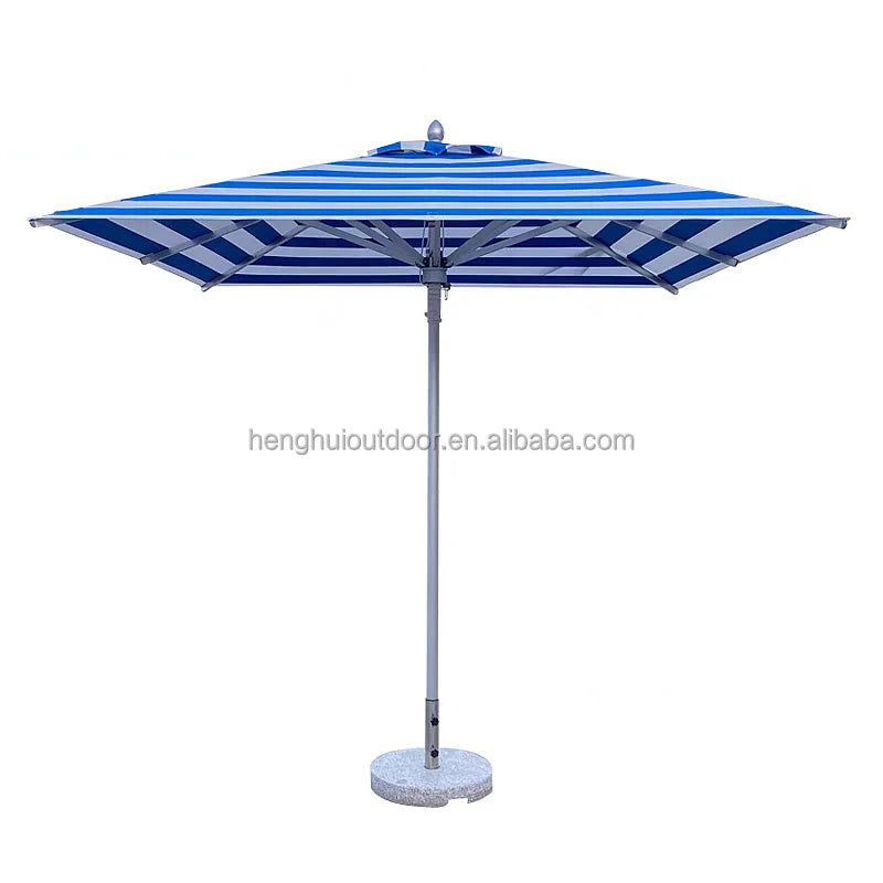 Pink Yellow Blue Striped Parasols Umbrellas Outdoor Luxury Aluminium Market Style Beach Umbrella with Fringe Outdoor for Shop