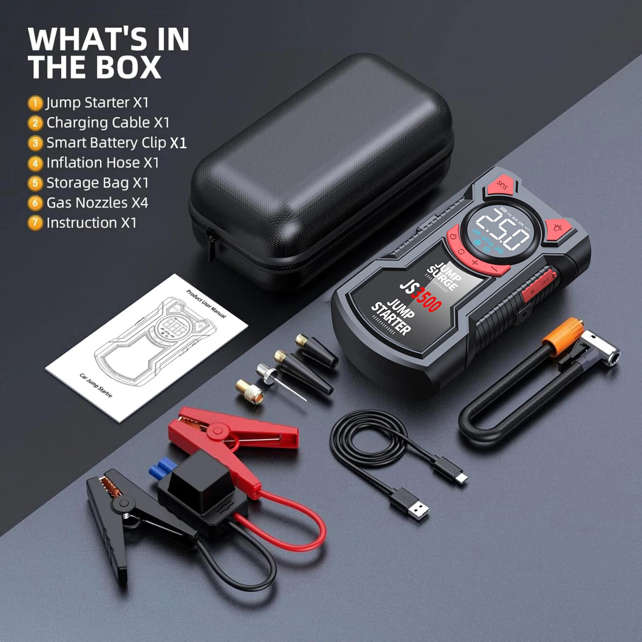 Car Jump Starter Air Compressor With Power Bank Portable Electric Pump Auto Battery Booster 12V Jump Box With Flashlight
