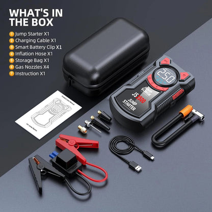 Car Jump Starter Air Compressor With Power Bank Portable Electric Pump Auto Battery Booster 12V Jump Box With Flashlight
