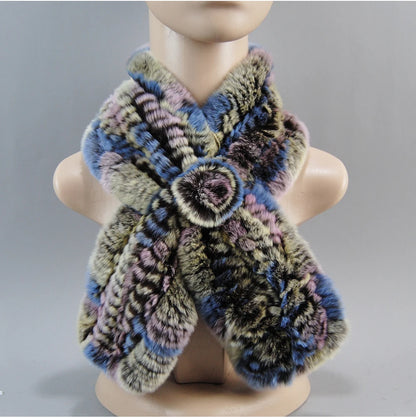 Hot Russian Women Knit Real Rex Rabbit Fur Scarf Lady Fashion Floral Rex Rabbit Fur Mufflers Hot Winter Warm Natural Fur Scarves