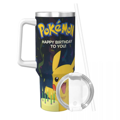 Stainless Steel Tumbler Pikachu Happy Birthday Thermal Mug Insulated Cold Drink Mugs Cup Beach Design Water Bottle