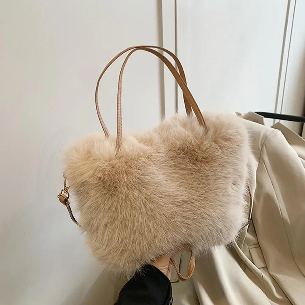 Fahion Faux Fur Tote Bag Women's Bucket Plush Luxury Design Ladies Handbags Winter Crossbody Shoulder Bags