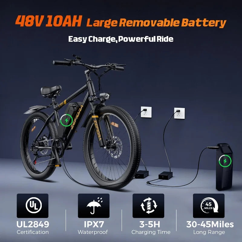 Zefiora M10 26 29er Mountain Bikes,48v Aluminum Alloy 1000w Motor Ebike, Adjustable Brake Seat,for Cycling Electric Bicycle