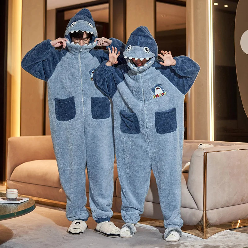 Kigurumi Adults Winter Sleepwear Women Men Pajamas Animal Onesie Thicken Couples Pijamas Cartoon Night Wears For Women Homewear