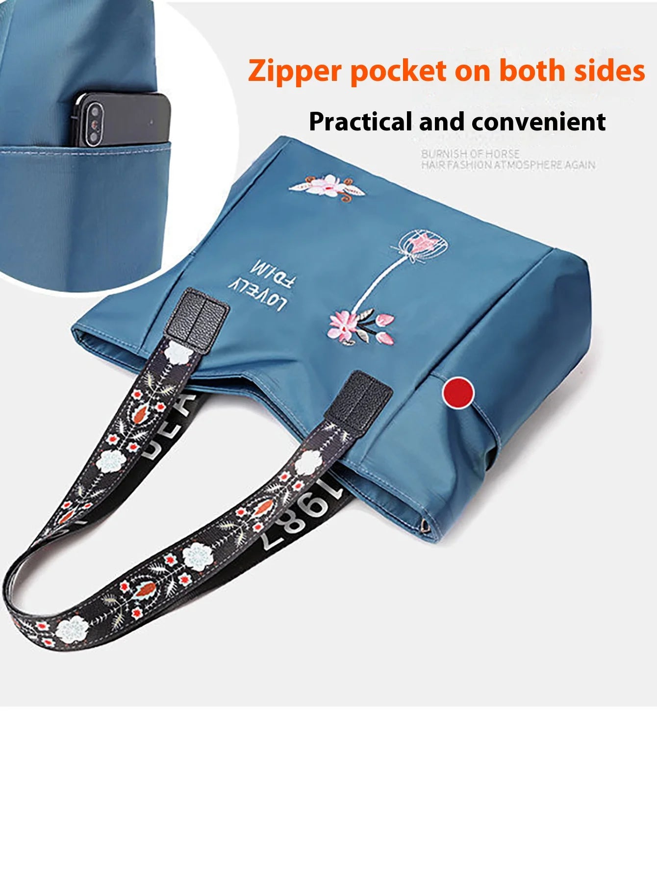Flower embroidery fashionable oxford cloth handbag large capacity shoulder bag waterproof handbag large canvas bag