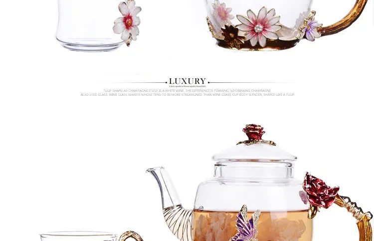 Hand-painted Enamel Color Tea Pot Heat-resistant Glass Single Teapot High-grade Flower Kungfu Water Pots Kettle