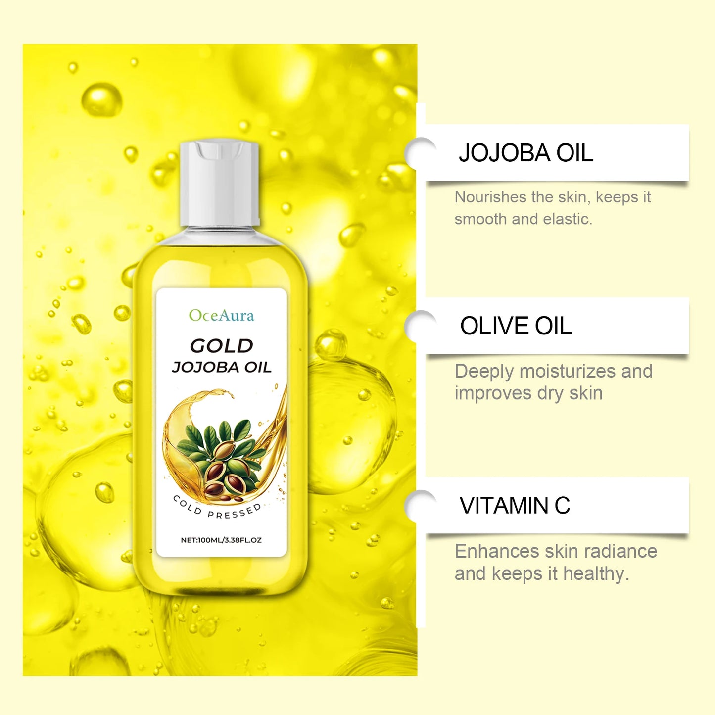 Organic Jojoba Oil for Hair Growth Products Strengthening Hair Smoothing Cold-Pressed Vitamin C Jojoba Oil for Face Moisturizer