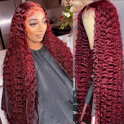 Burgundy 30Inch Deep Wave 99J Lace Front Wigs Human Hair Wigs 13x4 HD Lace Front Wigs Human Hair Pre Plucked Burgundy Wig