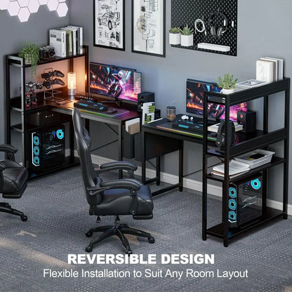 40 Inch L Shaped Computer Desk with Reversible Storage Shelves, Home Office Corner Desk Study Writing Table with Hutch, Study,