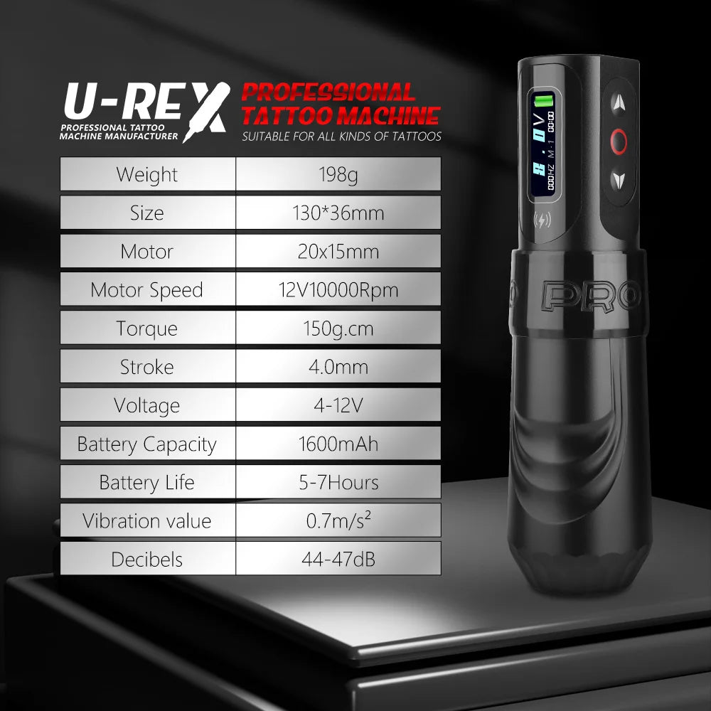 T-Rex Wireless Tattoo Machine Rotary Pen Coreless Motor 4.0mm Travel with Two 1600mAh Batteries Suitable for Tattoo Artists