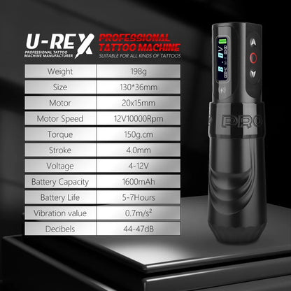 T-Rex Wireless Tattoo Machine Rotary Pen Coreless Motor 4.0mm Travel with Two 1600mAh Batteries Suitable for Tattoo Artists