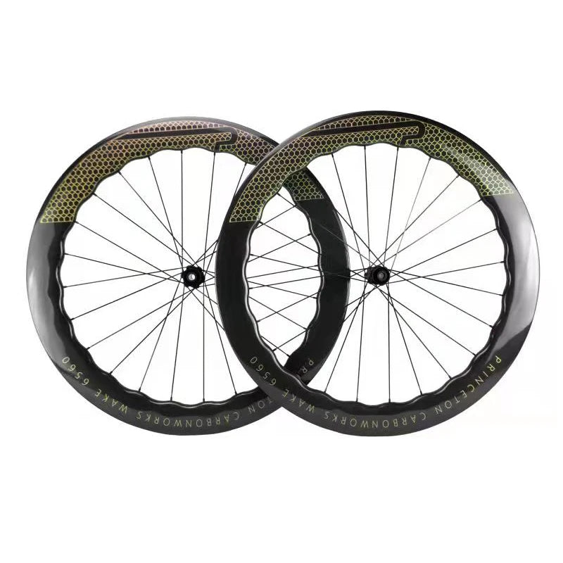New 700C 65mm wave Road Bike UD Full Carbon Fibre Bicycle Thru Axle Center lock Disc brake Wheelset clincher tubeless rims 25mm