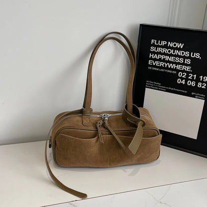 MOODS 2025 Autumn Latest Commute Shoulder Bags For Women PU Suede Pure Color Large Capacity Boston Bag Luxury Designer Handbags