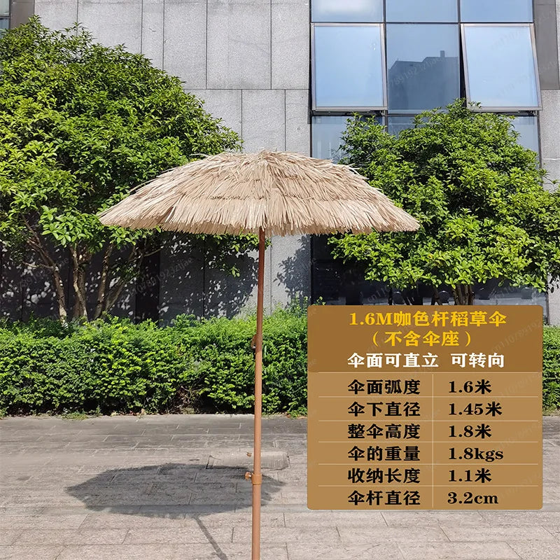 Hot-selling outdoor shading simulation straw garden decorative umbrella can be turned to sunscreen sun umbrella