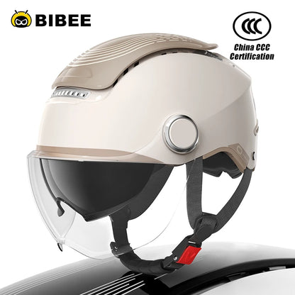 BIBEE Electric Motorcycle Helmet Summer Breathable Electric Bike Open Face Helmet Men Women Dual Lenses Jet Scooter Half Helmets