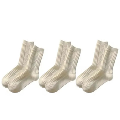 3Pairs Winter Cashmere Wool Socks Women's Winter Diamond Thicken Warm Black White Pack Set Thermal Japanese Fashion Solid Color