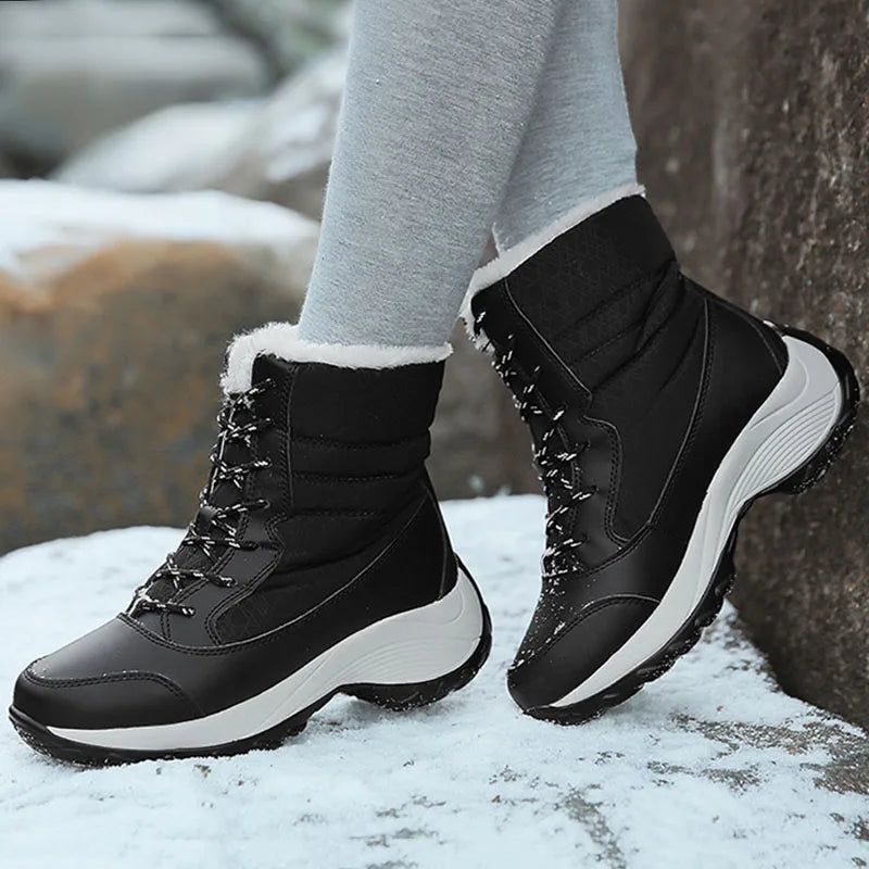 Snow Boots Woman Solid Shoes Woman Lace-Up Ladies Shoes Soft Ankle Boots Warm Lightweight Winter Ladies Boots Botas Mujer