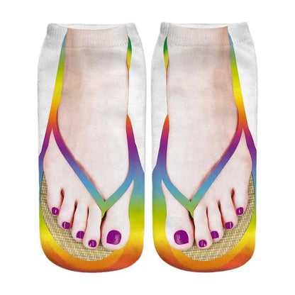 1 Pair 3D Printing Pattern Flip Flop Socks Funny Socks for Women Flip-flop Ankle Socks Low Cut Floor Socks Hosiery Novelty Gifts