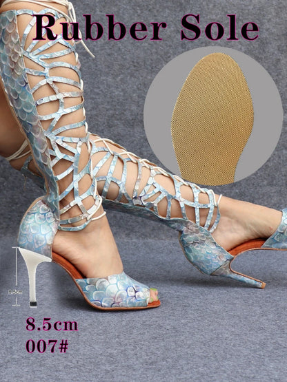 Ladingwu High-end Custom Material Fish Scale Texture Women Dance Shoes Sexy Pole Dance Boots Ladies Wedding Ballroom Shoes
