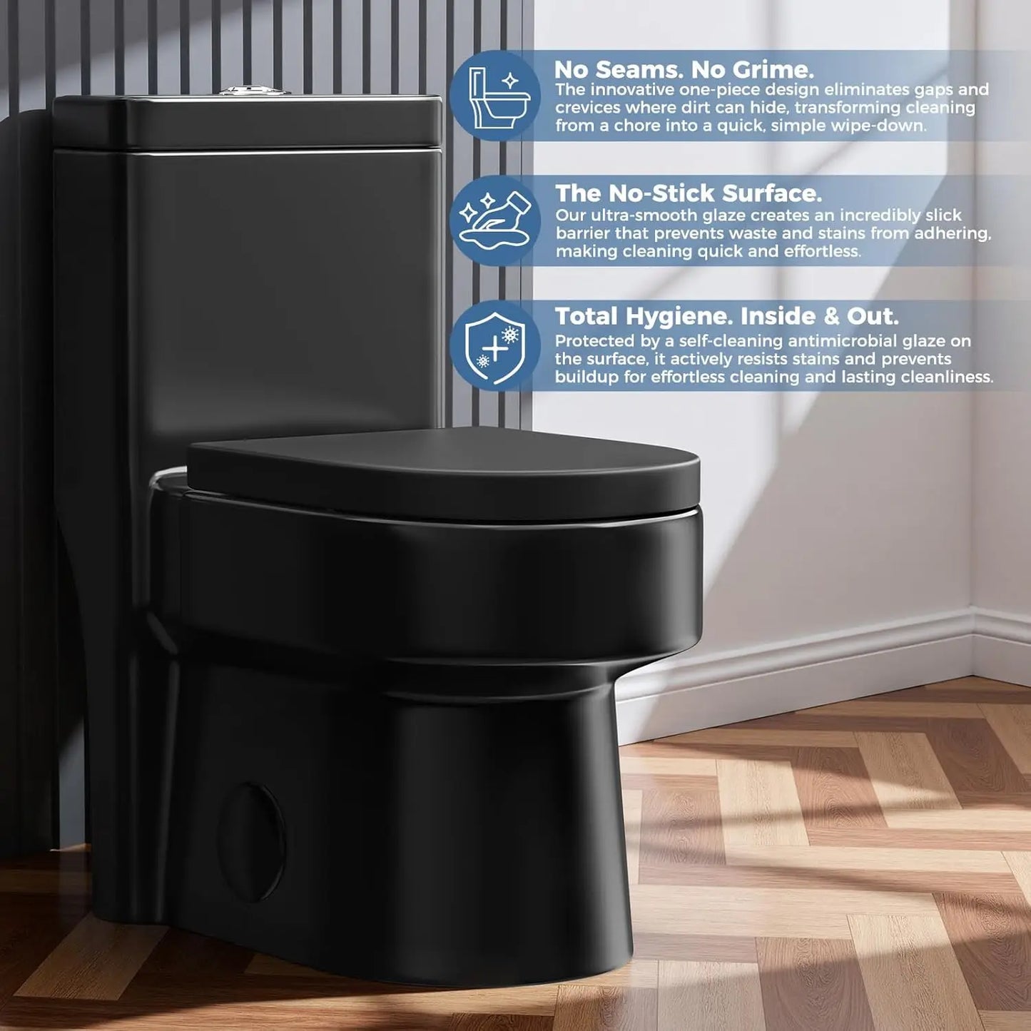 Compact Black One Piece Toilet with Soft-close Seat Lid, Power Dual Flush 1.2/1.85 GPF, Standard White Toilet Bowl,, Customized